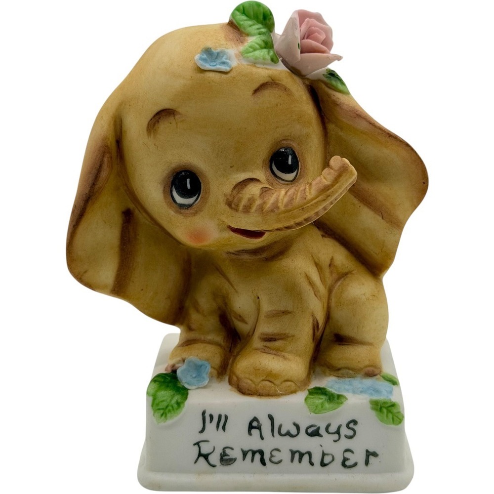 Unbranded I'll Always Remember Elephant Ceramic Figurine Floral Accent Vintage